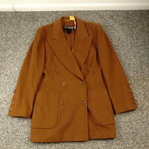 Escada Blazer Jacket Wool Angora Silk Double Breasted Brown Sz 36